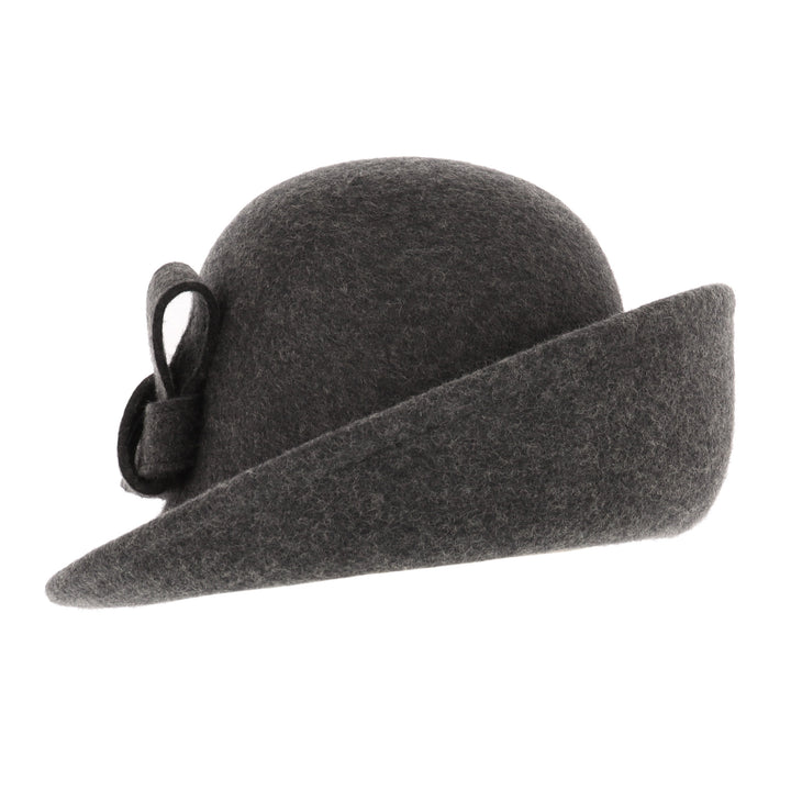 Ladies Turned Up Side Cloche Hat in Charcoal