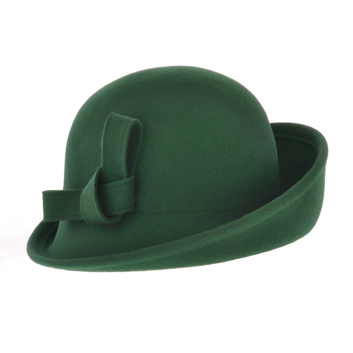 Ladies Turned Up Side Cloche Hat in Forest Green
