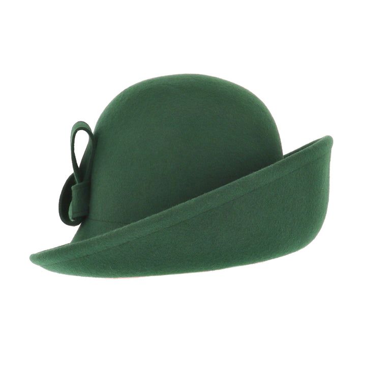 Ladies Turned Up Side Cloche Hat in Forest Green