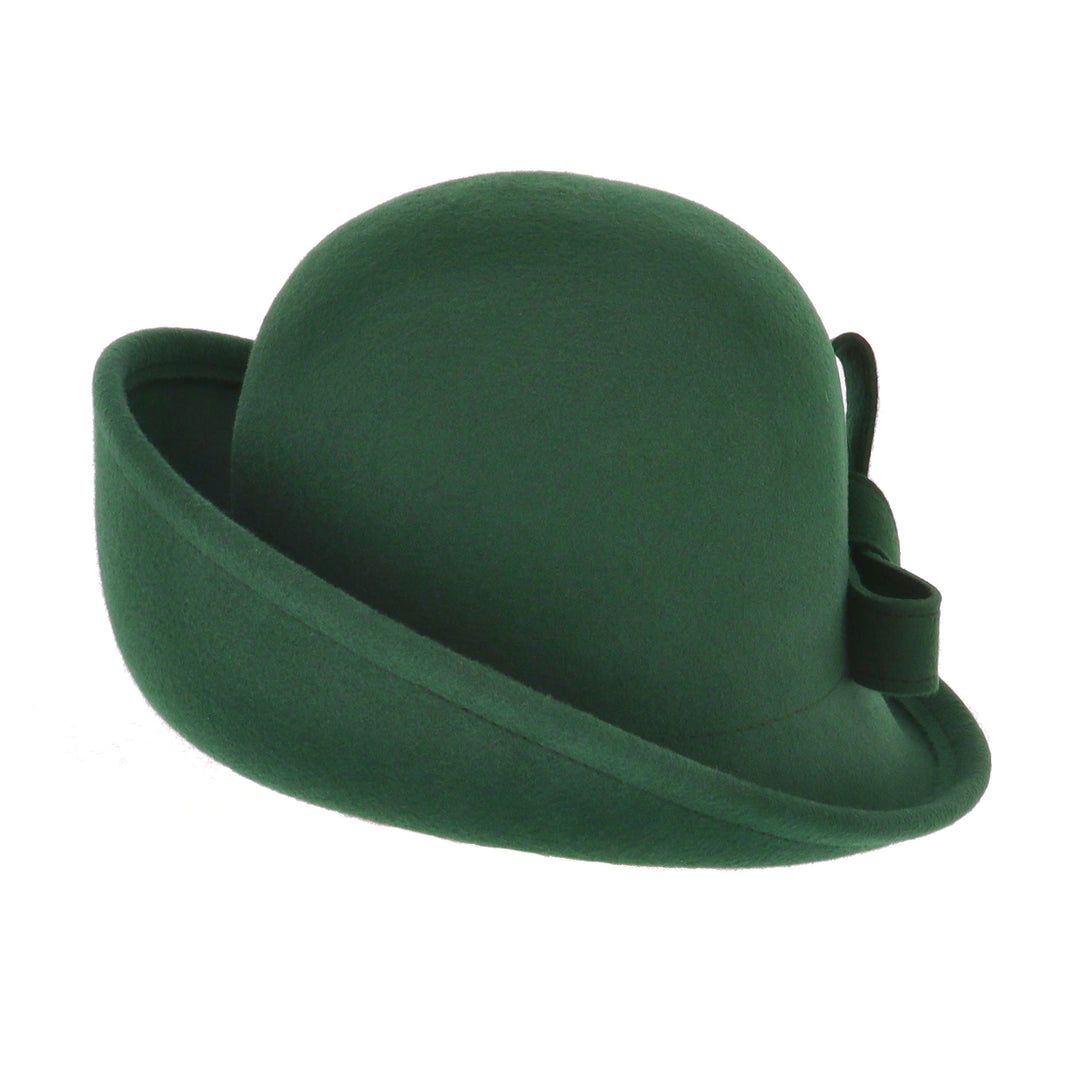 Ladies Turned Up Side Cloche Hat in Forest Green