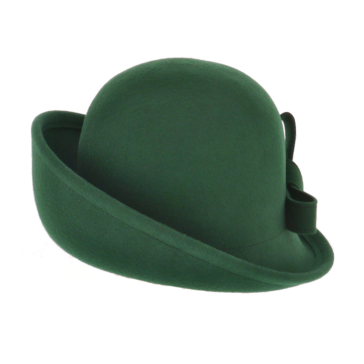 Ladies Turned Up Side Cloche Hat in Forest Green