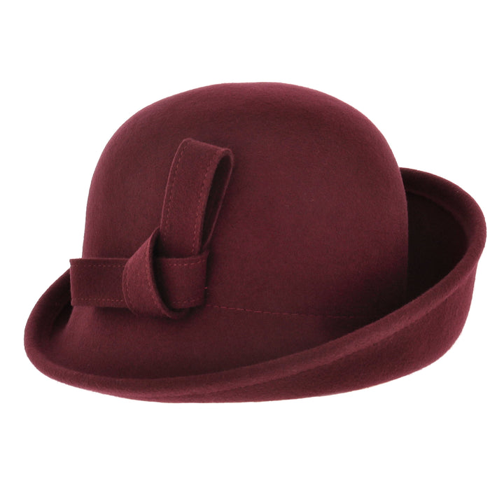 Ladies Turned Up Side Cloche Hat in Mulberry