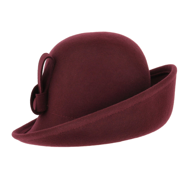 Ladies Turned Up Side Cloche Hat in Mulberry