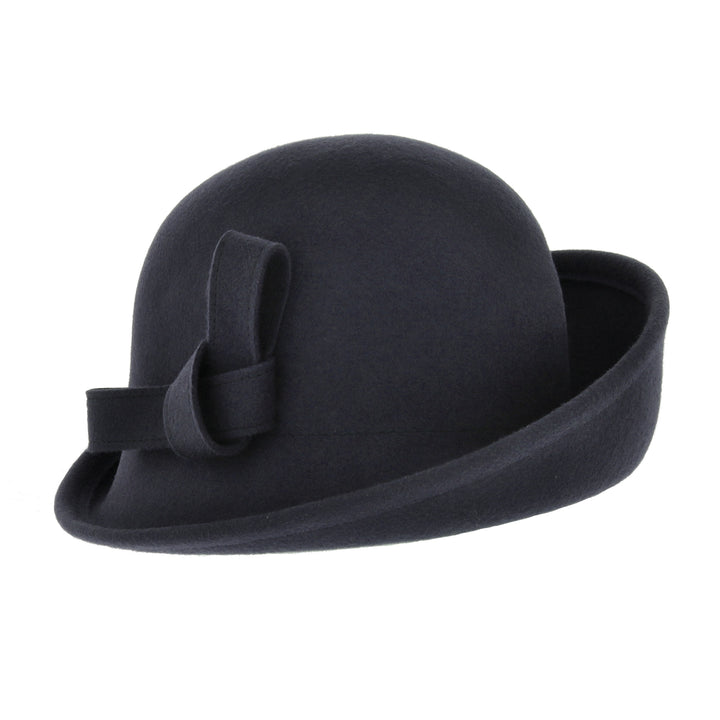 Women's Curved Sided Wool Cloche in Navy