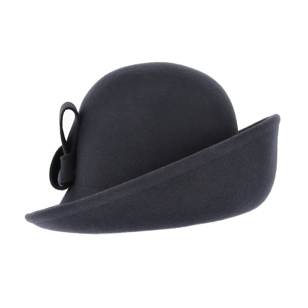 Women's Curved Sided Wool Cloche in Navy