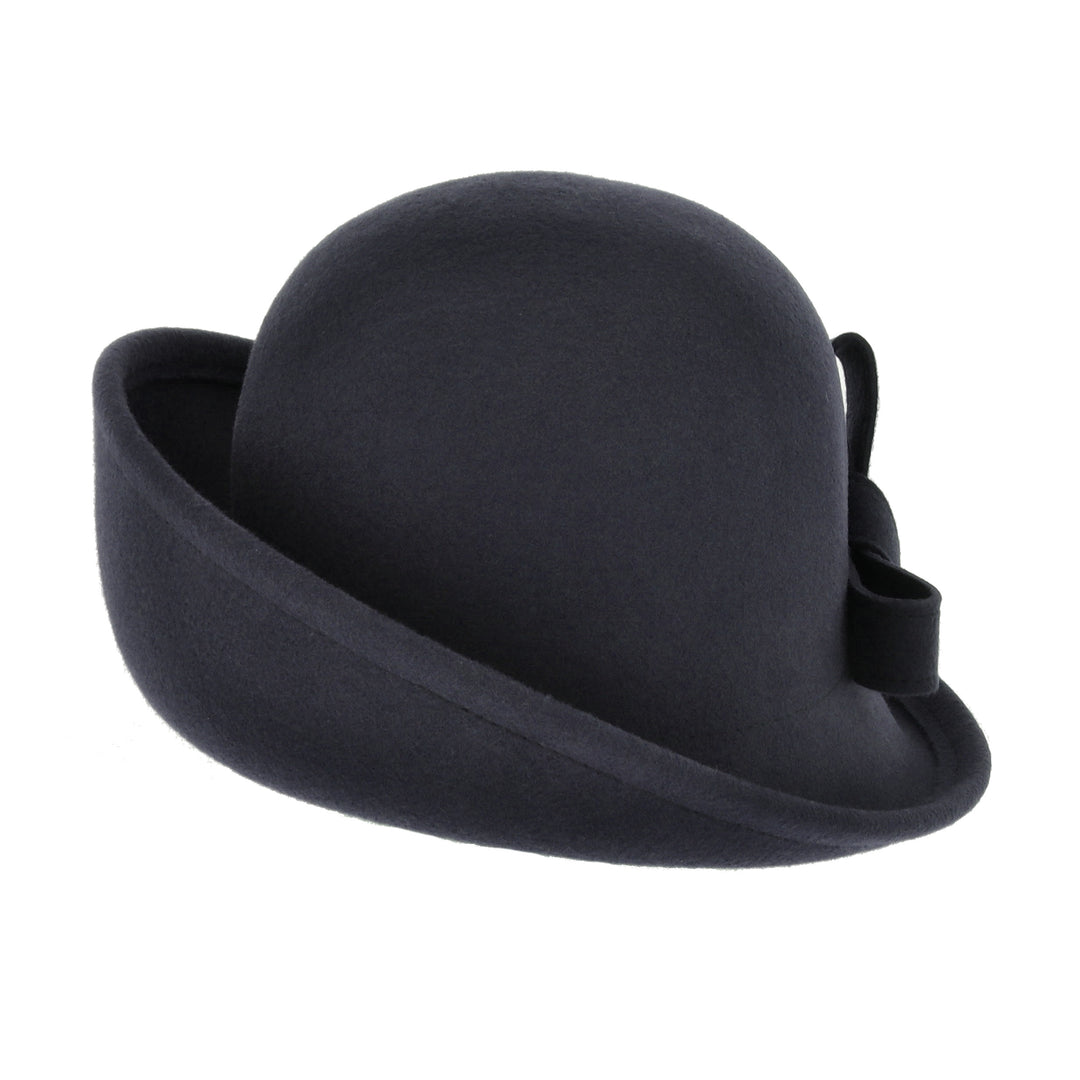 Women's Curved Sided Wool Cloche in Navy