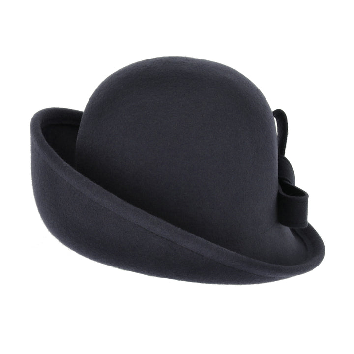 Women's Curved Sided Wool Cloche in Navy