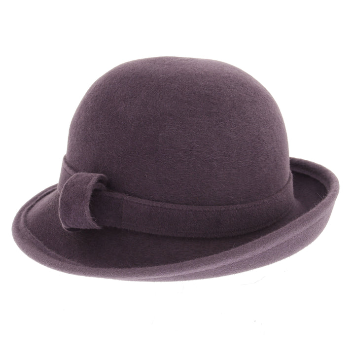 Ladies Curved Brim Cloche Hat in Damson