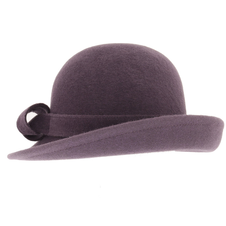 Ladies Curved Brim Cloche Hat in Damson