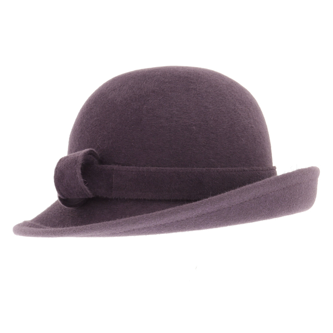 Ladies Curved Brim Cloche Hat in Damson
