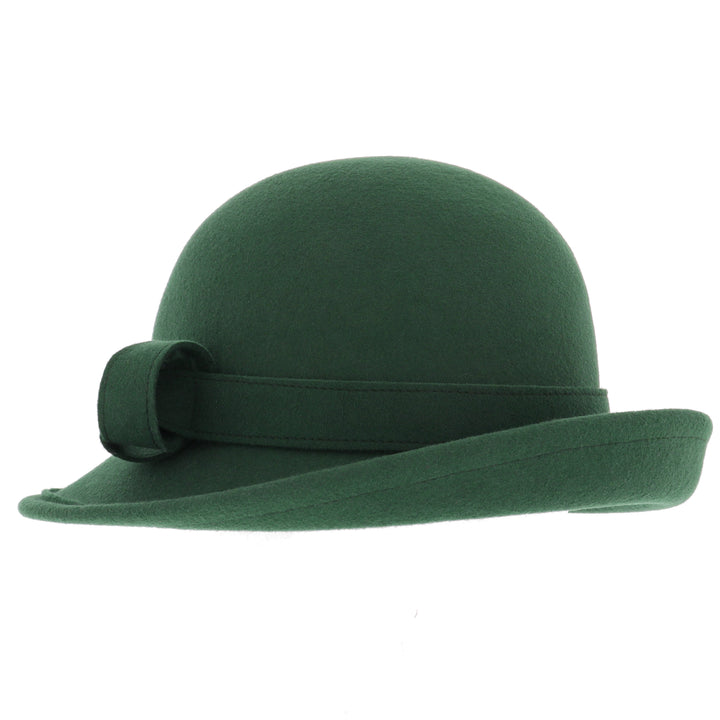 Ladies Curved Brim Cloche Hat in Forest