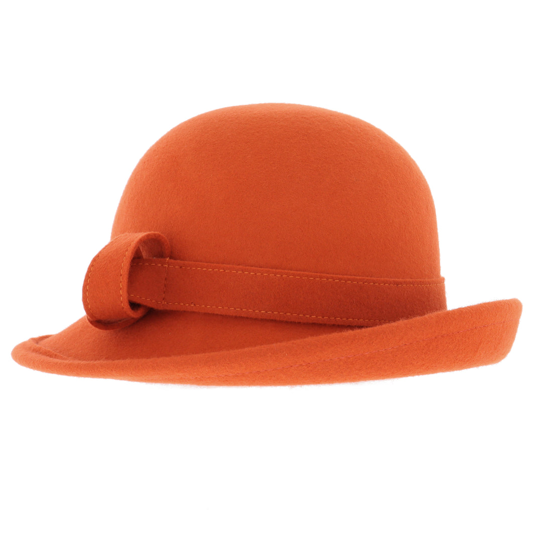 Ladies Curved Brim Cloche Hat in Pumpkin