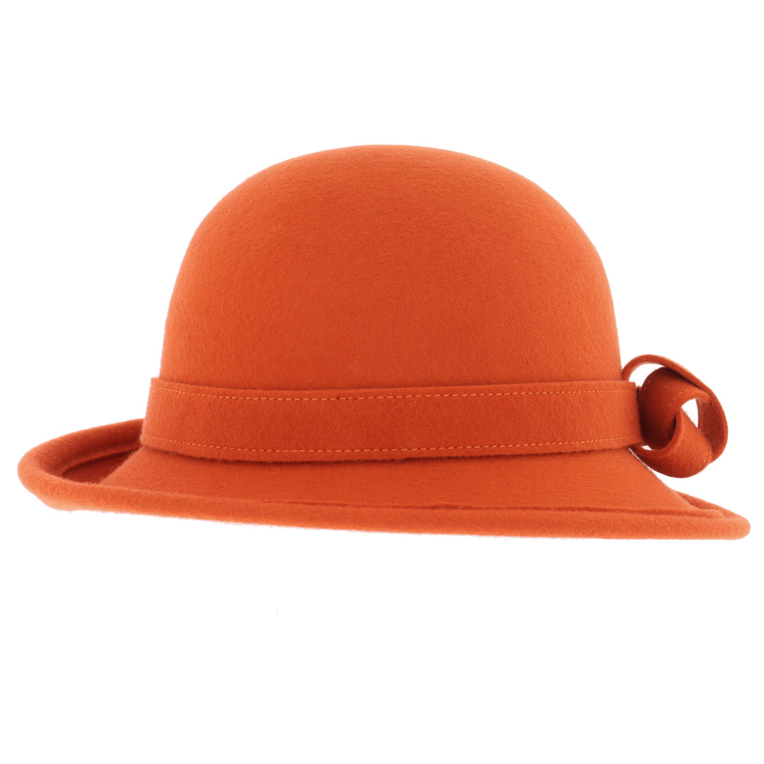 Ladies Curved Brim Cloche Hat in Pumpkin