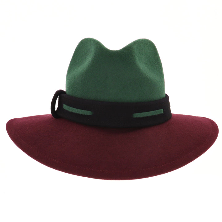 Ladies 100% Wool Contrasting Coloured Fedora (Forest/Mulberry)