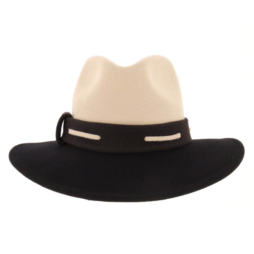 Ladies 100% Wool Contrasting Coloured Fedora (Oatmeal/Black)