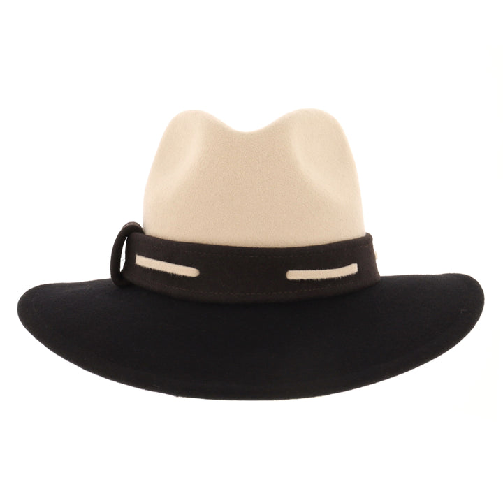 Ladies 100% Wool Contrasting Coloured Fedora (Oatmeal/Black)