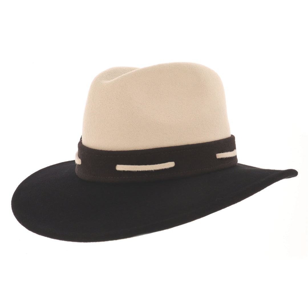Ladies 100% Wool Contrasting Coloured Fedora (Oatmeal/Black)