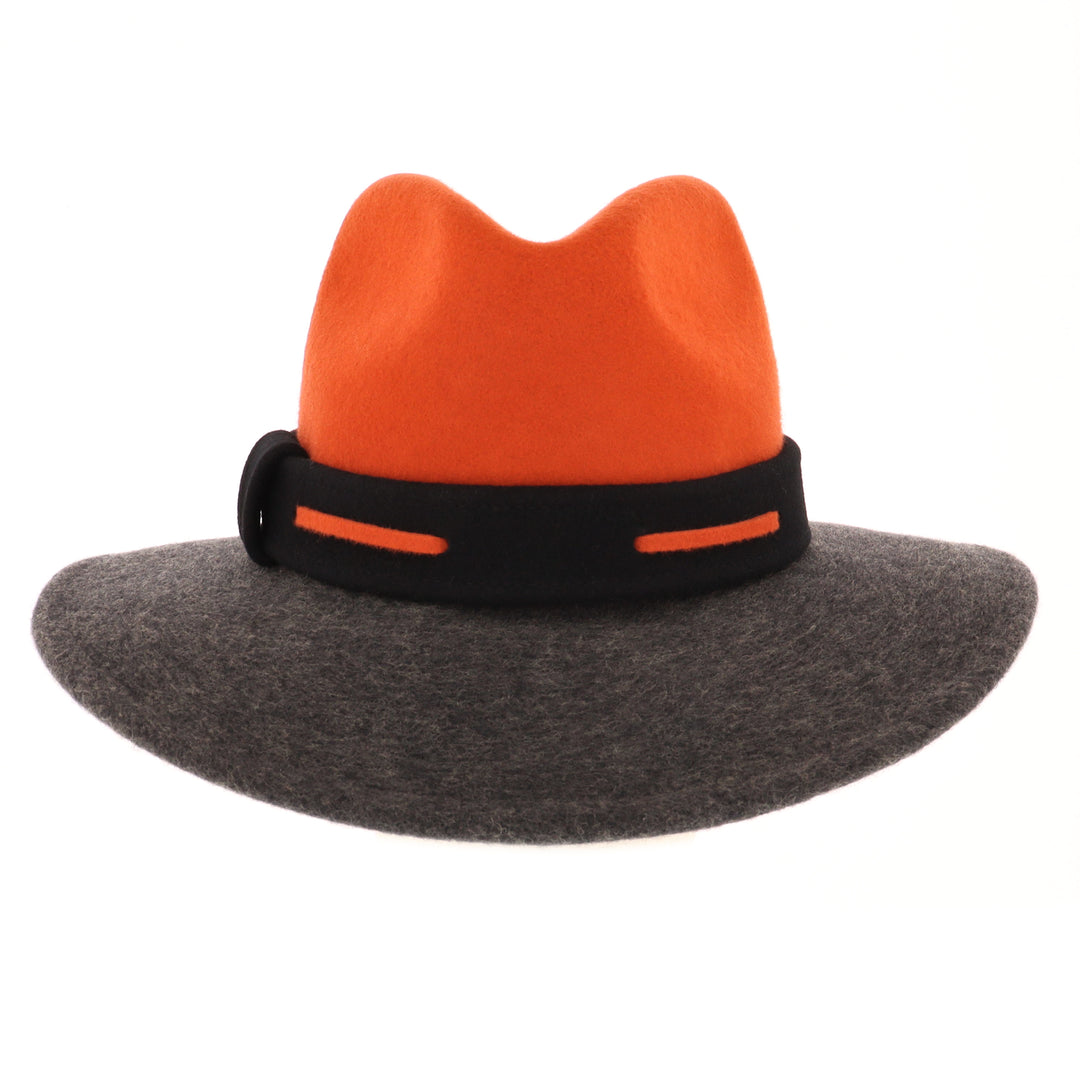 Ladies 100% Wool Contrasting Coloured Fedora (Pumpkin/Charcoal)