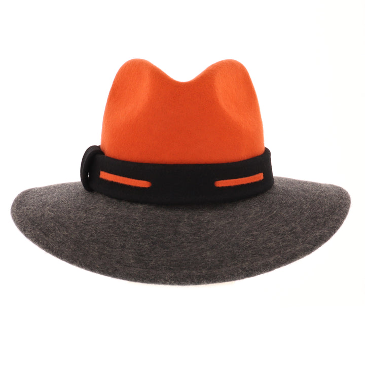 Ladies 100% Wool Contrasting Coloured Fedora (Pumpkin/Charcoal)