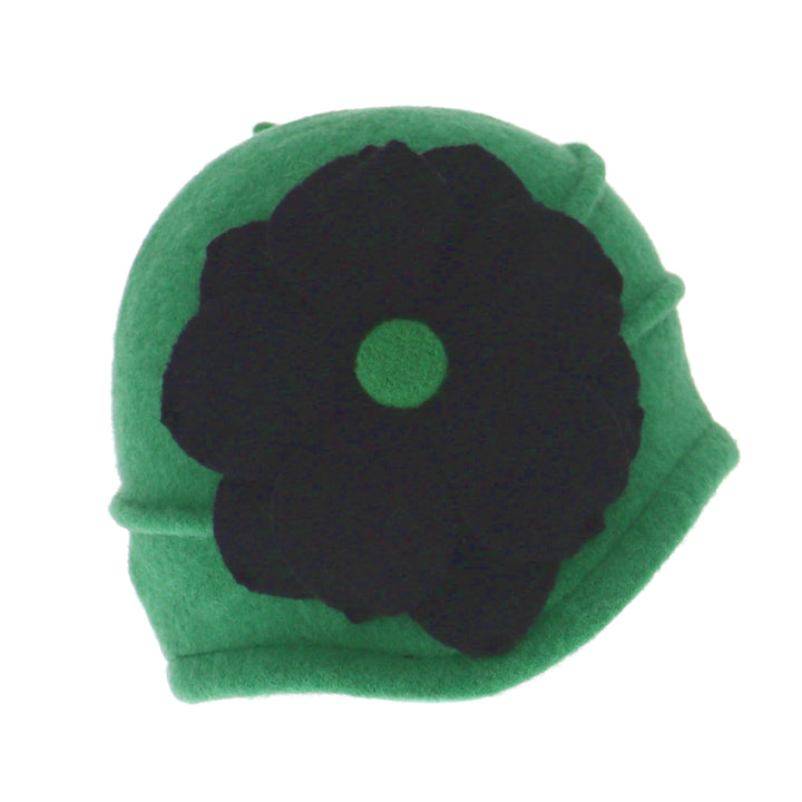 Green Asymmetric Wool Flower Pull On Cloche Hat