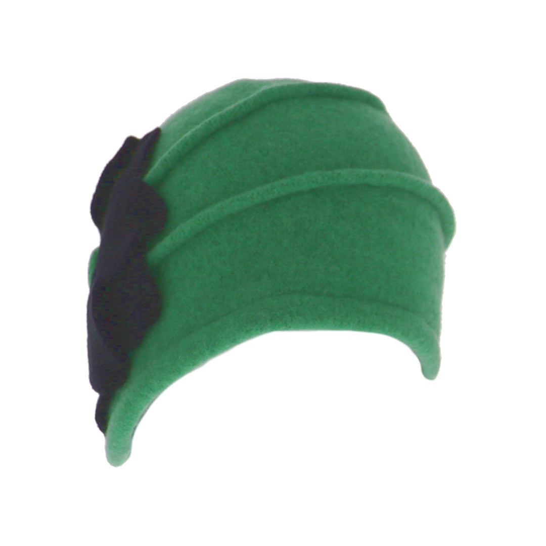 Green Asymmetric Wool Flower Pull On Cloche Hat