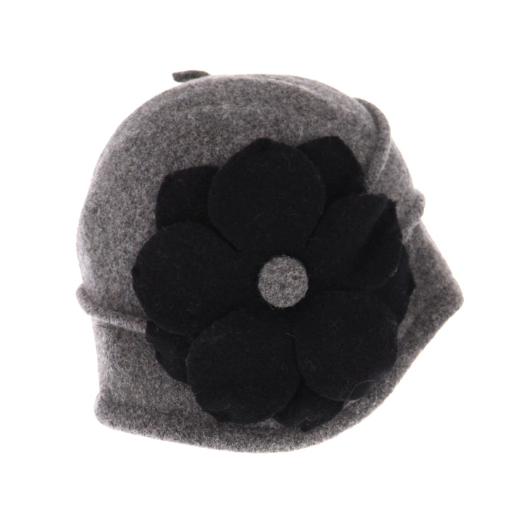 Grey Asymmetric Wool Flower Pull On Cloche Hat