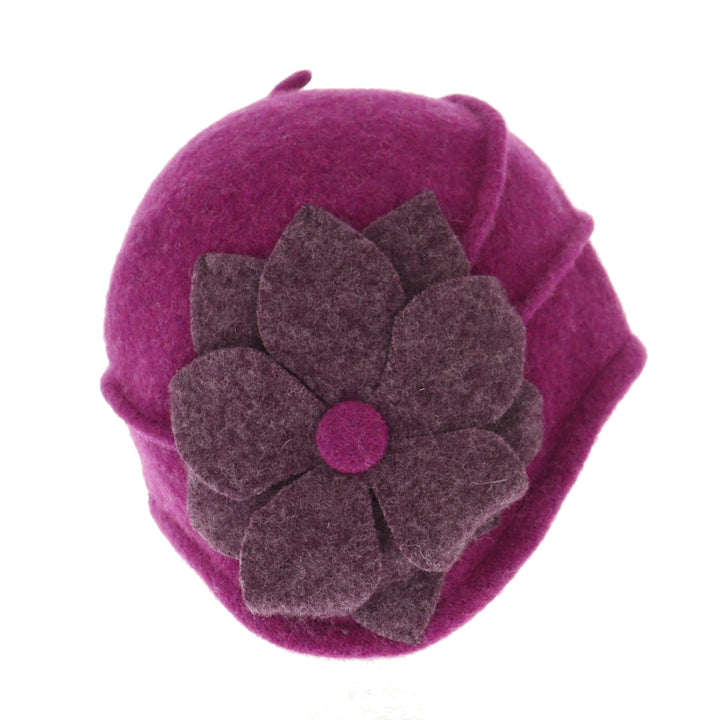 Pink Asymmetric Wool Flower Pull On Cloche Hat