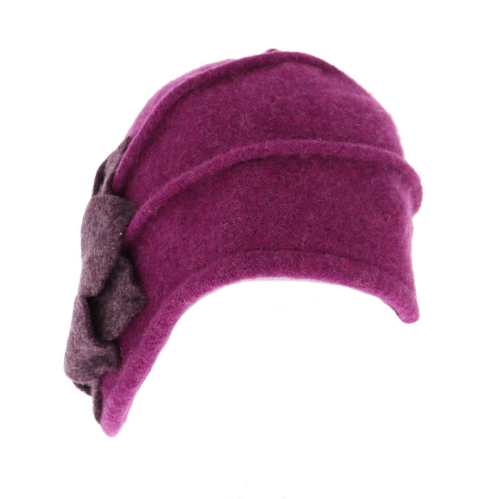 Pink Asymmetric Wool Flower Pull On Cloche Hat