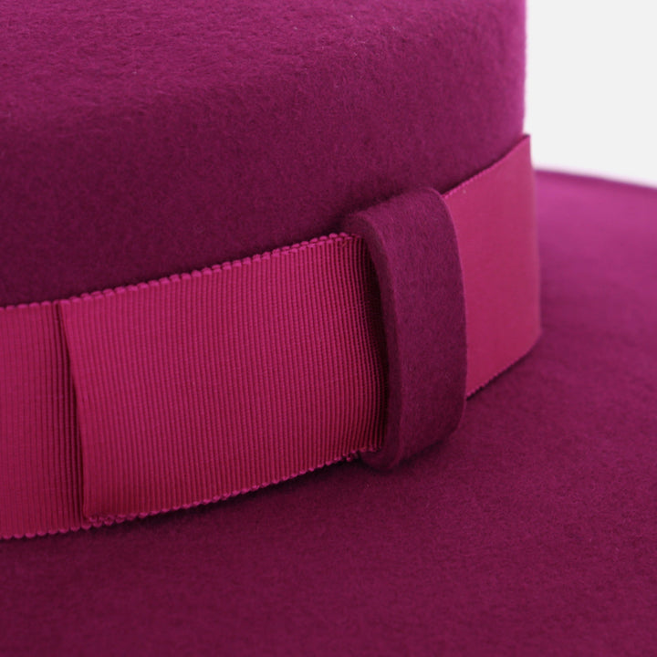 Women's 100% Wool Felt Boater Hat in Magenta Pink