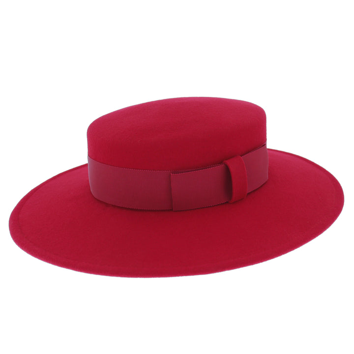 Women's 100% Wool Felt Boater Hat in Red