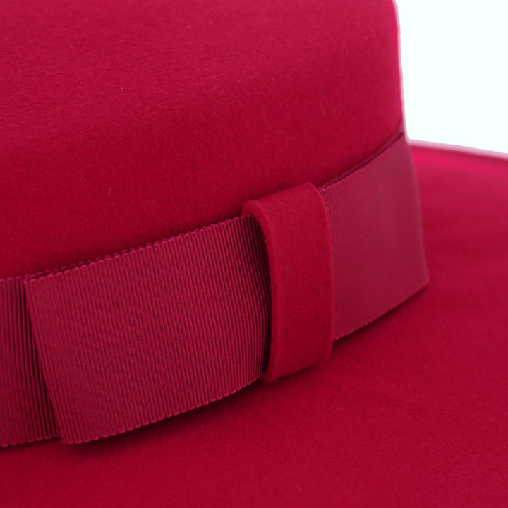 Women's 100% Wool Felt Boater Hat in Red