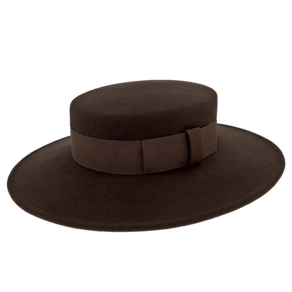 Women's 100% Wool Felt Boater Hat in Truffle Brown
