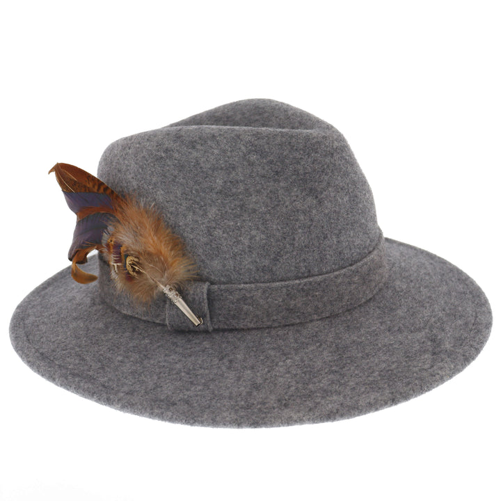 Whiteley Women's Wool Fedora With Feather in Grey