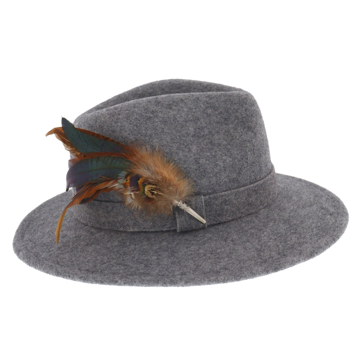 Whiteley Women's Wool Fedora With Feather in Grey