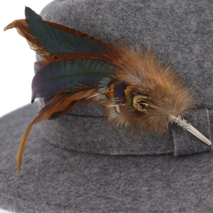 Whiteley Women's Wool Fedora With Feather in Grey