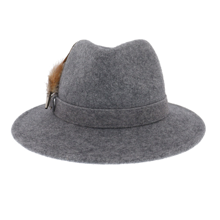 Whiteley Women's Wool Fedora With Feather in Grey