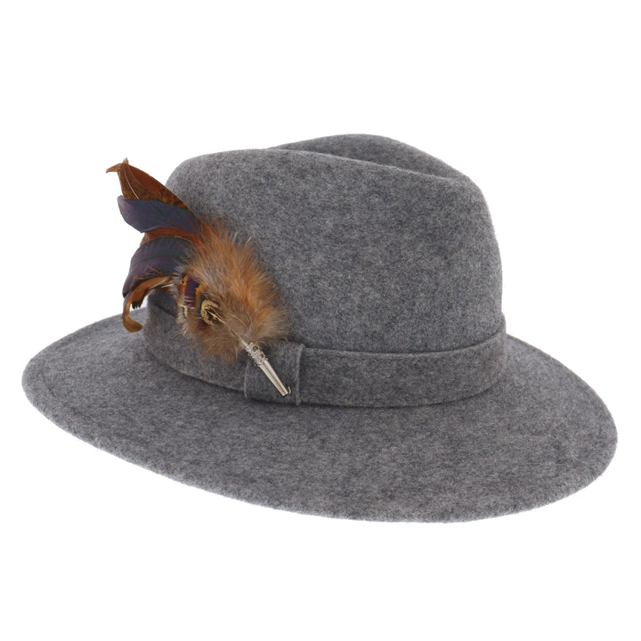 Whiteley Women's Wool Fedora With Feather in Grey