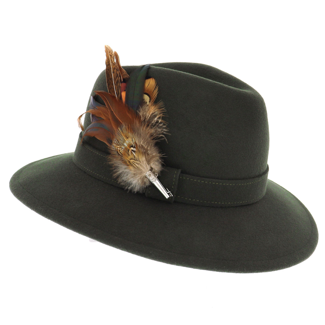 Whiteley Women's Wool Fedora With Feather in Moss