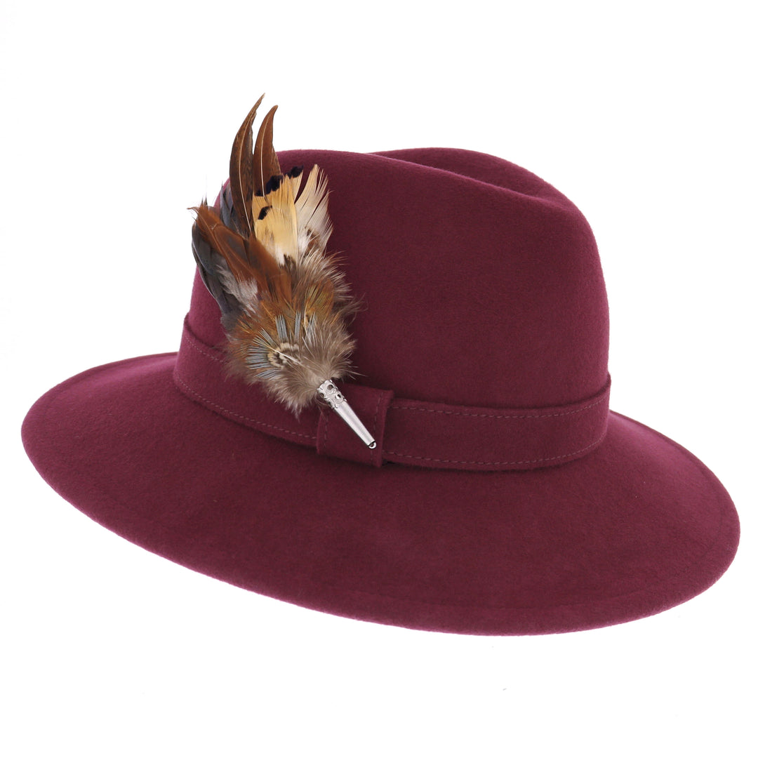 Whiteley Women's Wool Fedora With Feather in Mulberry