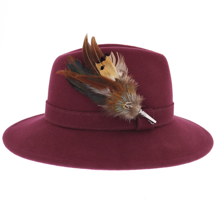 Whiteley Women's Wool Fedora With Feather in Mulberry