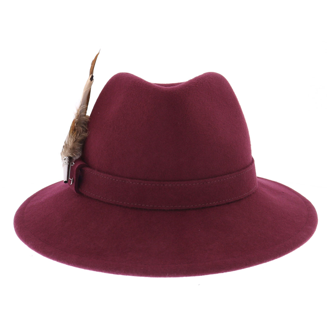 Whiteley Women's Wool Fedora With Feather in Mulberry