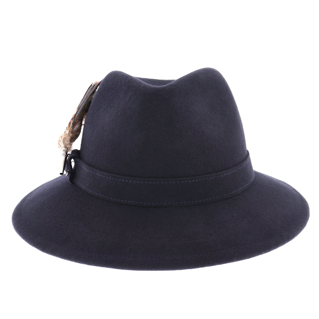 Whiteley Women's Wool Fedora With Feather in Navy