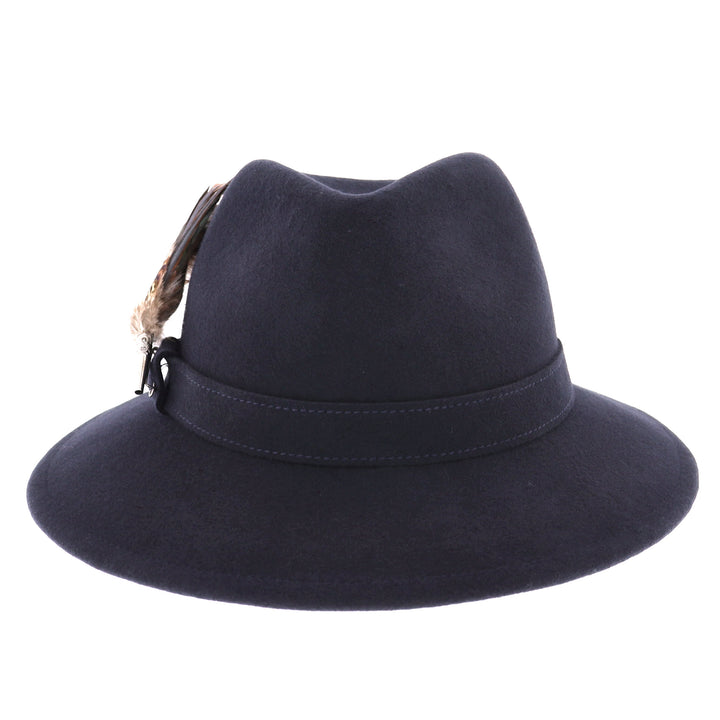 Whiteley Women's Wool Fedora With Feather in Navy
