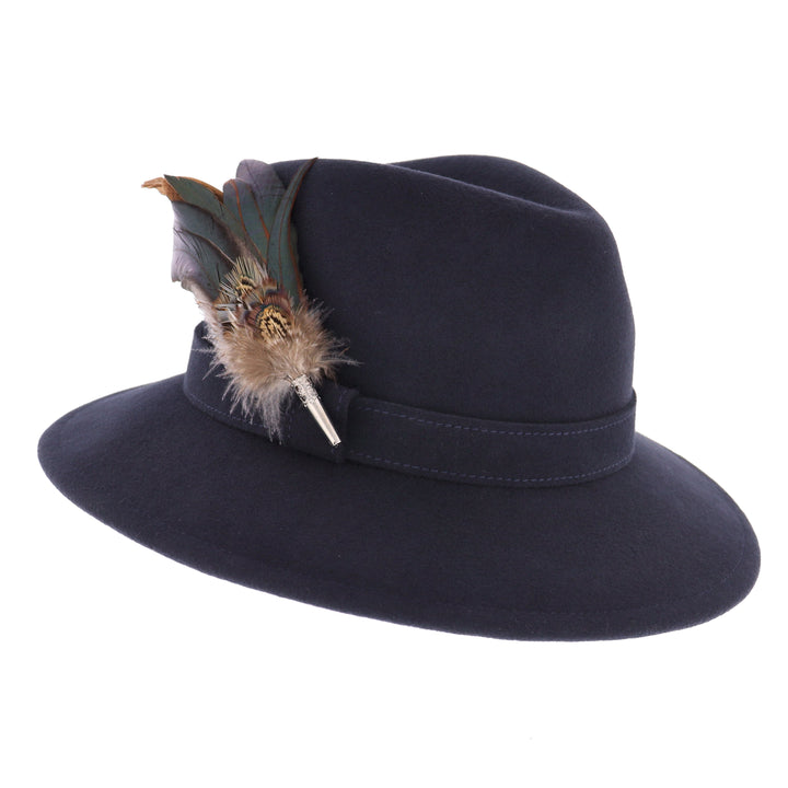 Whiteley Women's Wool Fedora With Feather in Navy