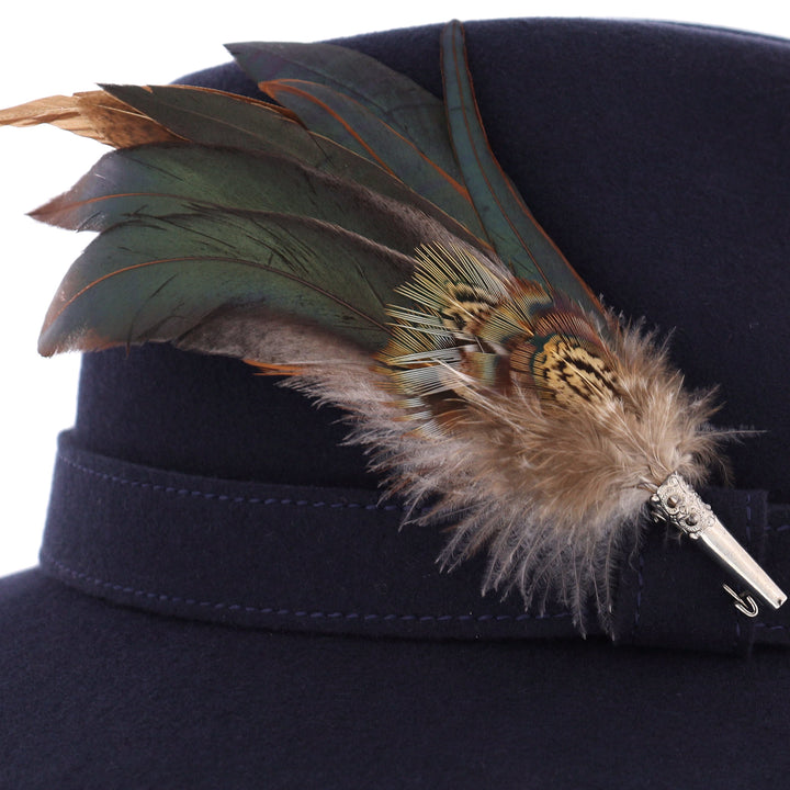 Whiteley Women's Wool Fedora With Feather in Navy