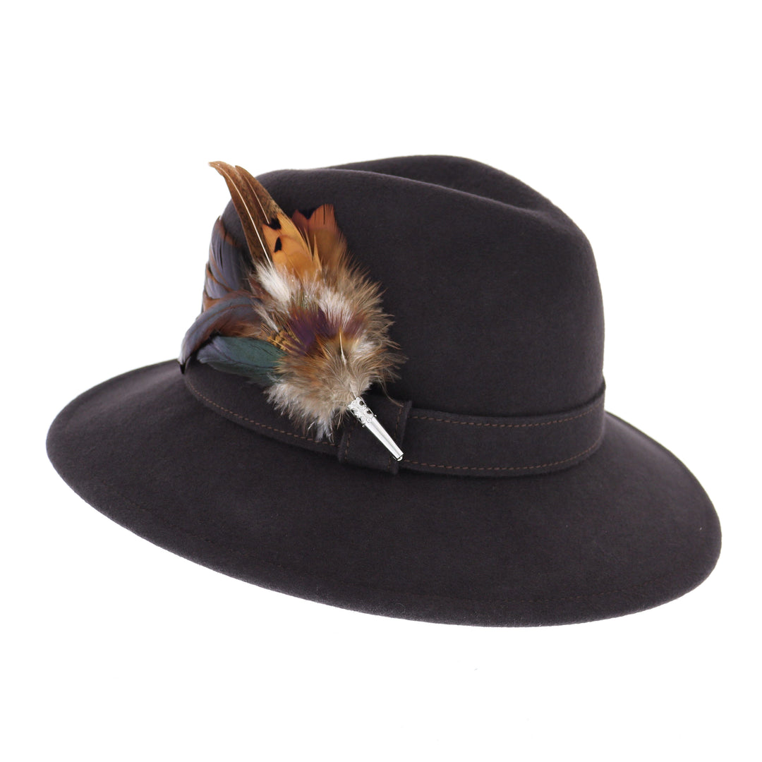 Whiteley Women's Wool Fedora With Feather in Truffle