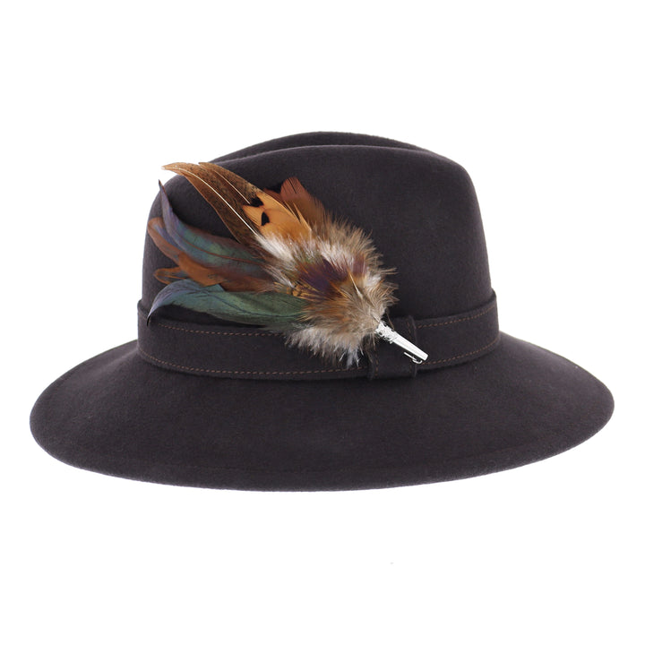 Whiteley Women's Wool Fedora With Feather in Truffle