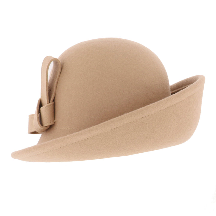 Ladies Turned Up Side Cloche Hat in Camel