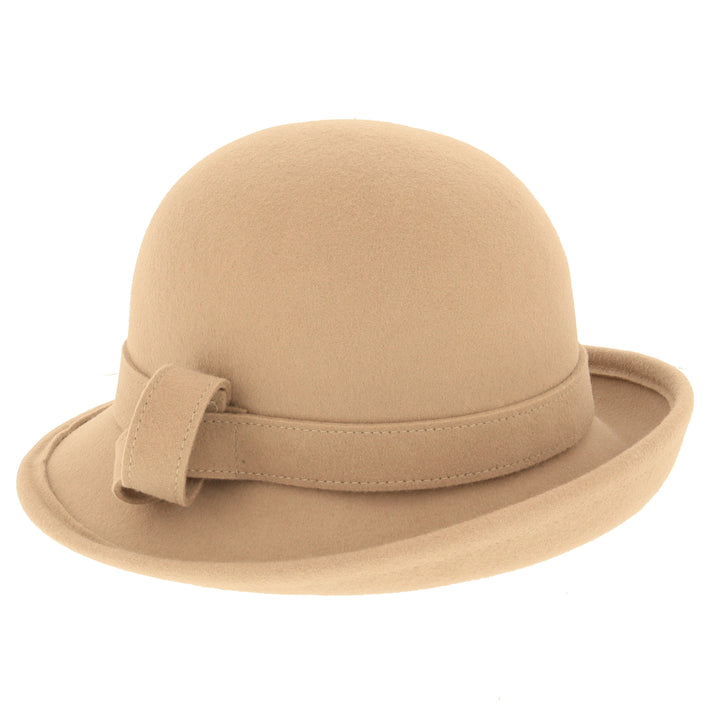 Ladies Curved Brim Cloche Hat in Camel