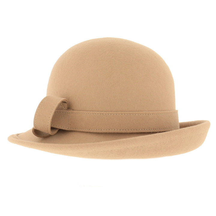Ladies Curved Brim Cloche Hat in Camel